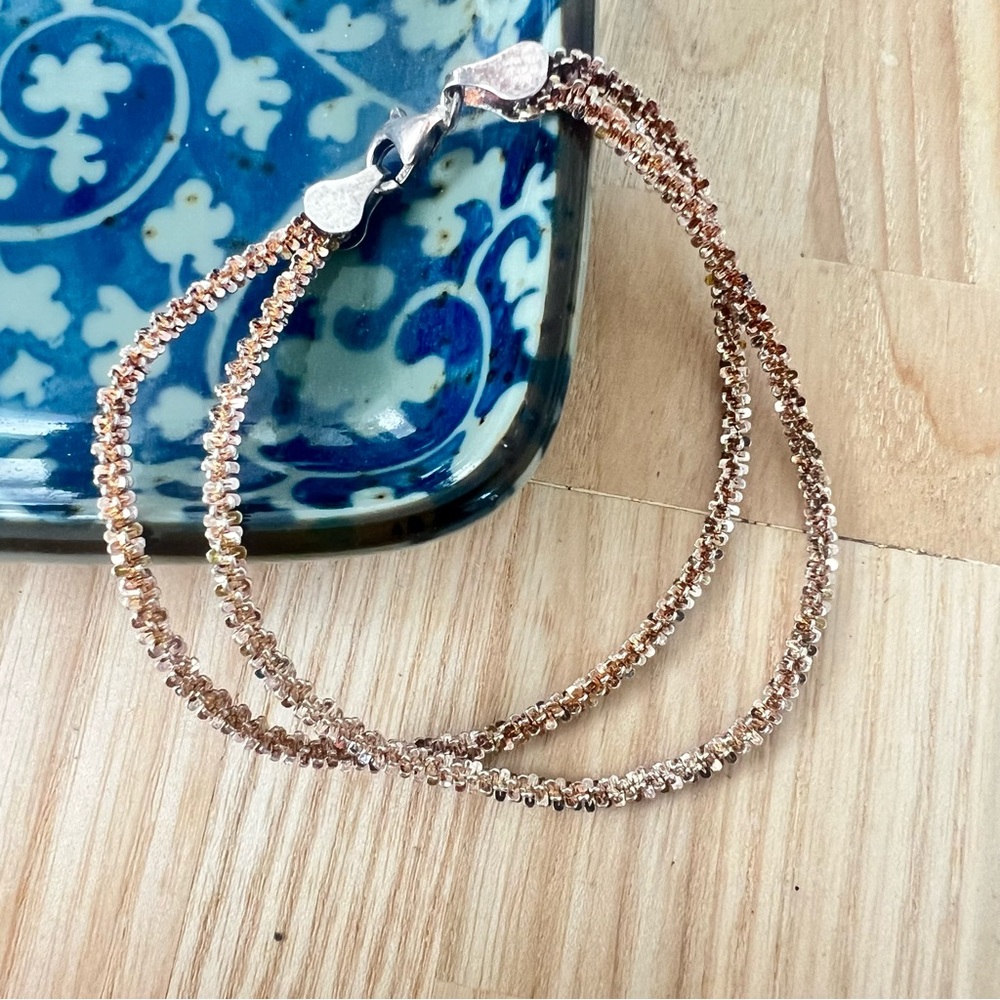 Rose gold tone over 925 Sterling silver margarita double chain bracelet